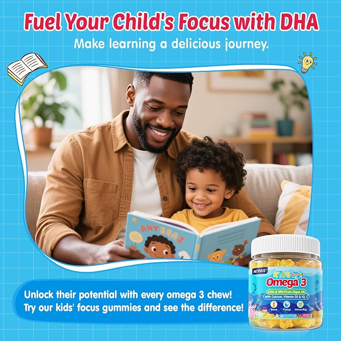 Kids Omega 3 Gummies + Calcium 400mg + Vitamin D3 K2 + C, Omega-3 DHA & EPA Supplement - No Fish Burps, No Sugar - Kids & Teens Omḛga 3 + Multivitamin Gummy for Strong Bones, Brain, Immune, Eye, 2Pack