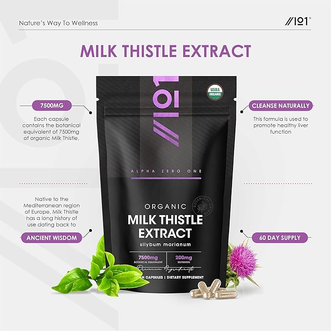 Organic Milk Thistle Extract – 80% Silymarin Flavonoids (200mg) – 60 Vegan Capsules - Standardized and Concentrated 30X Extract