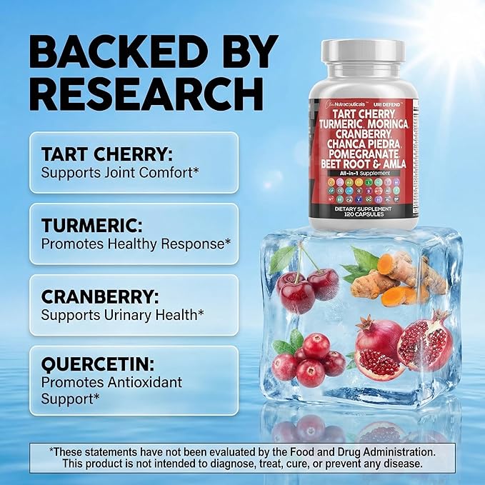 Clean Nutraceuticals Tart Cherry Extract Capsules with Turmeric Moringa Cranberry Chanca Piedra Celery Quercetin ACV Pomegranate L Selenomethionine - Uric Levels - 120 Ct