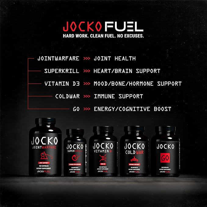 Jocko Fuel Joint Support Supplement - Glucosamine MSM for Joint Pain, Mobility, & Flexibility w/Turmeric & Boswellia (180 Capsules)