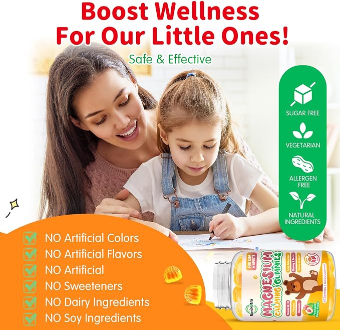 Magnesium Gummies for Kids - Magnesium Glycinate Gummies with L-Theanine, Vitamin B6, D3 for Kids & Adults Sleep, Calm, Relaxation, Stress, Brain, Bones, Muscle Relief, Sugar Free Peach & Mango 60ct