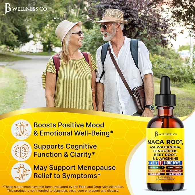 Organic Maca Root Liquid Drops with Ashwagandha, Nettle, Fenugreek, Beet Root and L-Arginine Liquid Multivitamin for Women and Men - 2oz