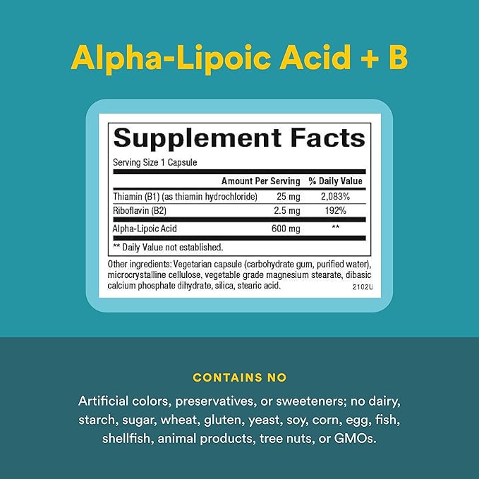 Natural Factors Alpha-Lipoic Acid with B1 & B2 - Antioxidant Support* - Non-GMO - 60 Vegetarian Capsules