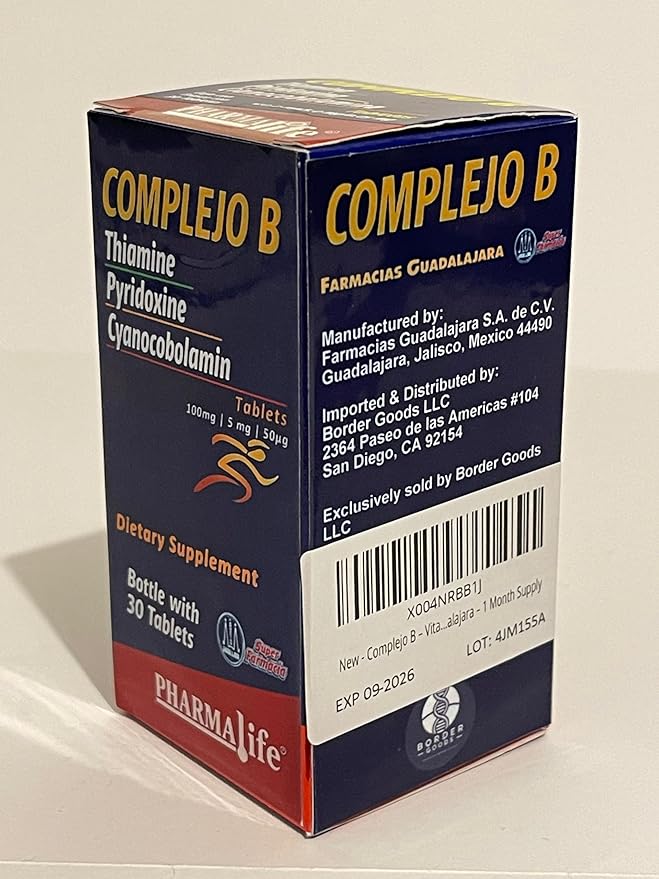 Complejo B (B-Complex) – Vitamin B1, B6, B12 Tablets – Dietary Supplement – 30 Tablets – 1 Month Supply