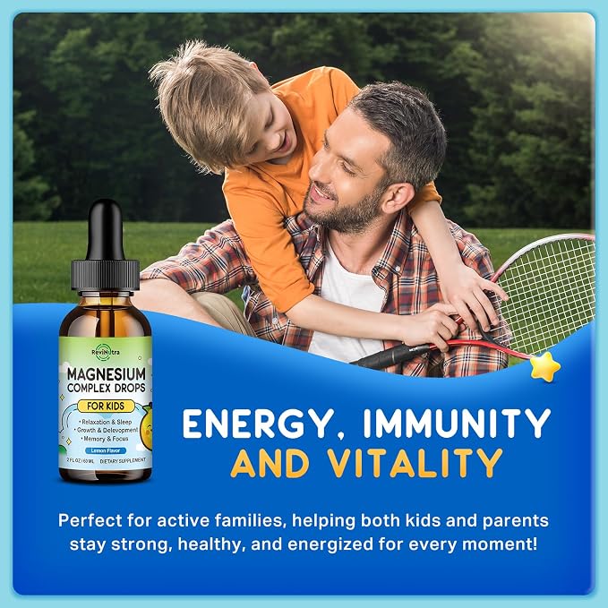 (2 Pack) Magnesium Glycinate Liquid for Kids, Kids Magnesium Liquid Drops Supplement with L-Theanine, Calcium, Zinc, Vitamin D3 K2 for Sleep Calm Relaxation Brain Bones Focus, Lemon Flavor 4 Fl Oz