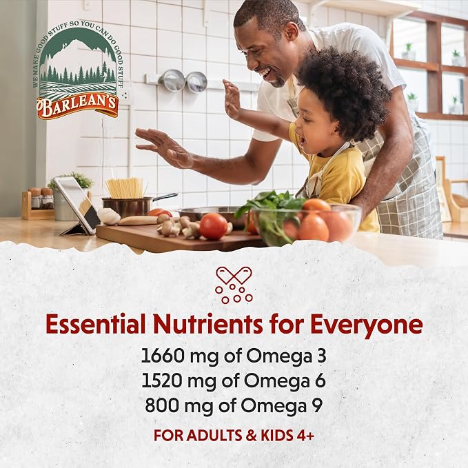 Barlean's Vegan Omega 3 6 9 Flaxseed, Borage and Algae Oil Liquid Supplement, Pomegranate Blueberry, 3,980 mg GLA, EPA and DHA Fatty Acid, Vegan, 16 oz
