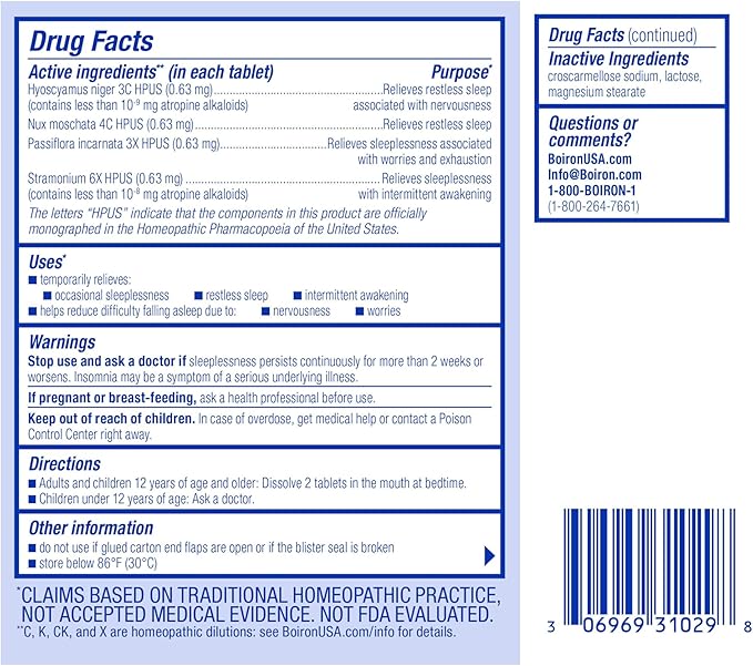Boiron SleepCalm Tablets Sleep Aid for Deep,Relaxing,Restful Nighttime Sleep - Melatonin-Free and Non Habit-Forming -,120 Count (Pack of 2)