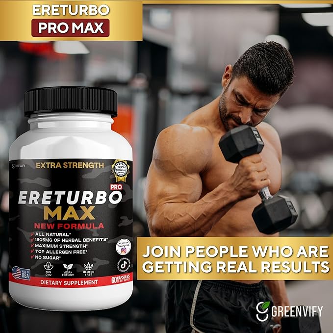 Ereturbo Max Pro Extra Strength, Organic Maca Root Supplement, 60 Capsules, 30-Day Supply, Herbal Benefits (1)