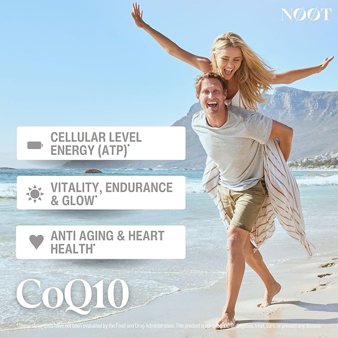 NOOT CoQ10 200mg - High Absorption-Coenzyme-Q10, Antioxidant for Heart and Cognitive Health and Immune Support, Energy Production, Ubiquinone, Vegan, Coq 10 Supplement, Nootropic, 60 Capsules
