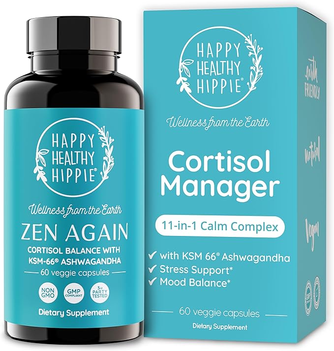 Zen Again Cortisol Manager with Ashwagandha KSM-66 | Cortisol Supplements for Women | 11-in-1 Complex | Natural Stress Support Supplement with L-Theanine, Rhodiola & Magnesium | Vegan, 60 Ct