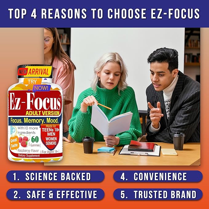 Gummies for Men and Women Support Focus Memory and Mood Nootropics Brain Support Supplement -60 Ct