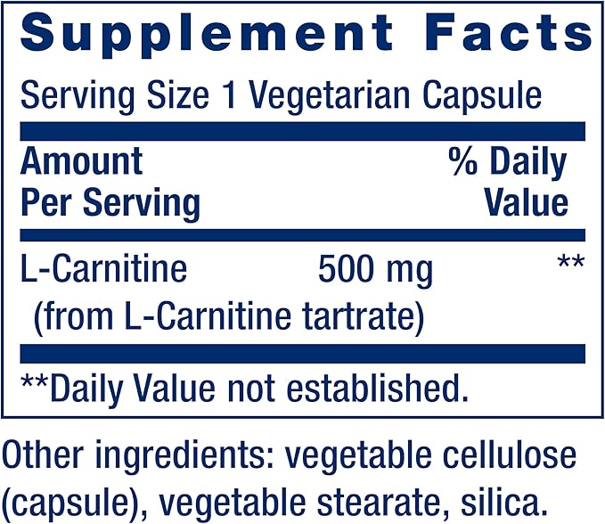 Life Extension L-Carnitine – 500 mg, Energy & Memory Supplement – Free Form Amino Acid, Nitric Oxide Support, Healthy Blood Pressure | Gluten-Free, Non-GMO, Vegetarian | 30 Capsules (Pack of 2)