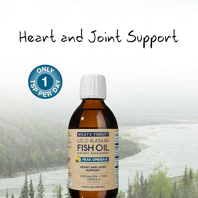 Wiley's Finest Wild Alaskan Fish Oil Peak Omega-3 Liquid Supplement - 2300mg EPA and DHA Omega-3s - Lemon Flavor - 8.45 Oz (50 Servings)