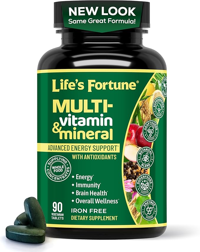 Life's Fortune Whole Food Multivitamin & Mineral Supplement for Men & Women – Energy Support Vitamins for Immune, Brain & Metabolism Support – Iron Free, 90 Vegetarian Tablets
