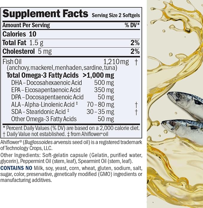 ANDREW LESSMAN Maximum Essential Omega-3 Mint - 60 Softgels - Ultra-Pure, High Potency Omega-3 Oils. High DHA, No Stomach Upset, No Contaminants, No Mercury. Small Easy to Swallow Softgels
