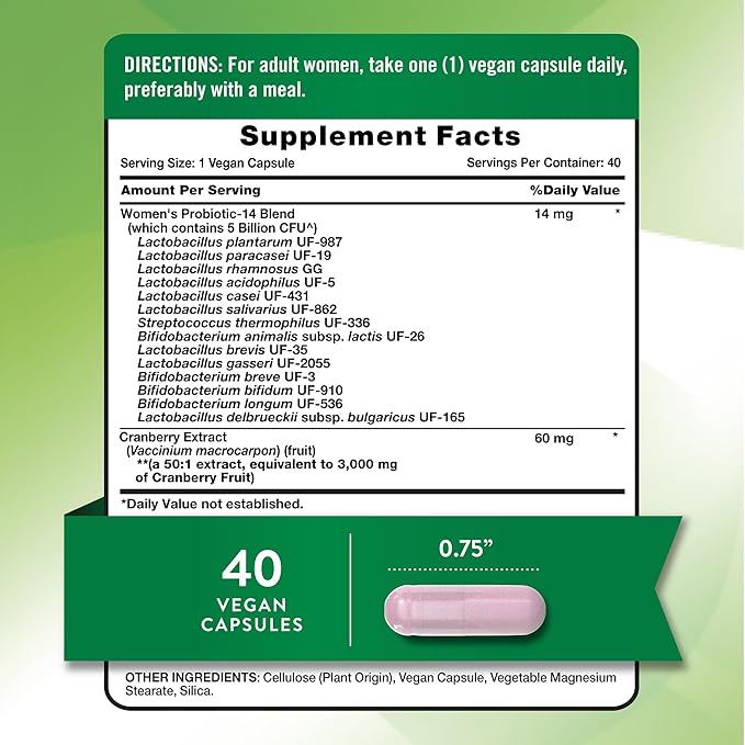 Nature's Truth Probiotics for Women | 5 Billion CFUs Daily | 40 Vegan Capsules | with Cranberry | Non-GMO & Gluten Free | No Refrigeration Needed