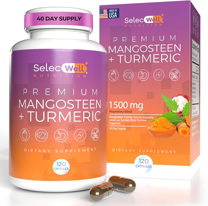Mangosteen + Turmeric Capsules | Joint & Digestion Support | Formulated for Wellness, Includes Natural Ingredients | 120 Vegetarian Capsules, 1500mg per Serving