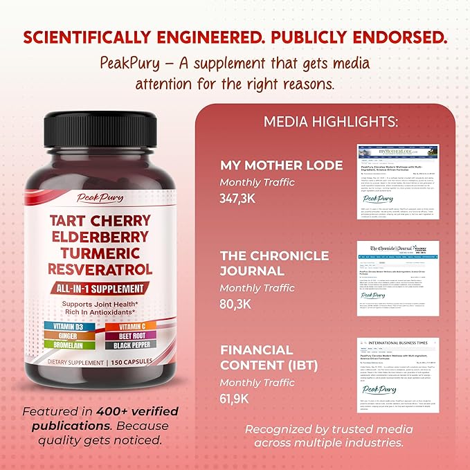 Tart Cherry Elderberry Turmeric Resveratrol - Rich in Antioxidants, Support Joint Health