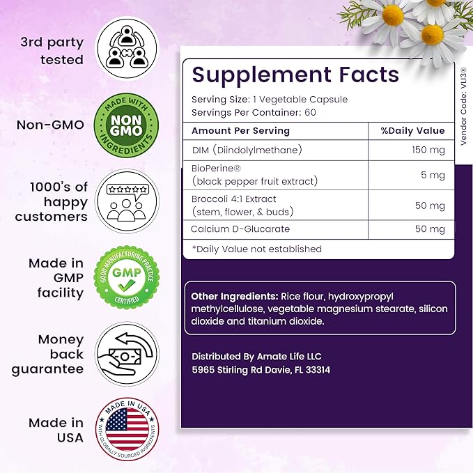Women’s DIM Complex 150mg - Bioperine Estrogen Balancing Pills for Menopause & Hot Flashes Relief Support Hormonal Acne Powerful Supplement - Pack of 2 (60 Count per Bottle), Made in USA