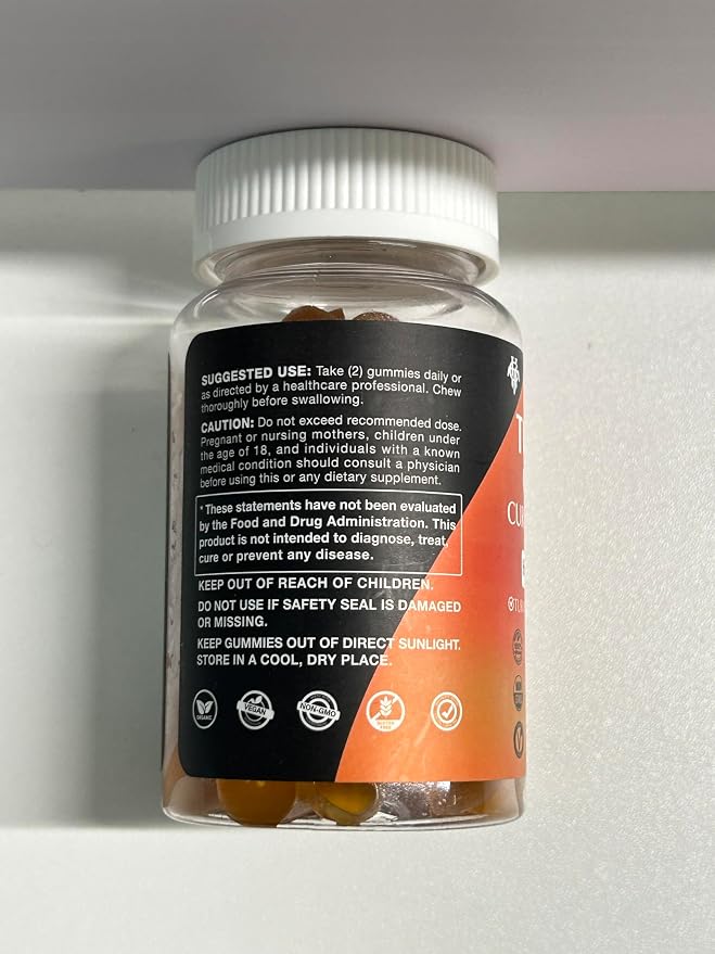 Turmeric Curcumin Gummies (6 Pack) - Turmeric Curcumin Supplements with Ginger & Black Pepper Gummies for Immune Muscle Support Healthy Skin - Vegan, Gluten Free, Low Sugar - for Adults