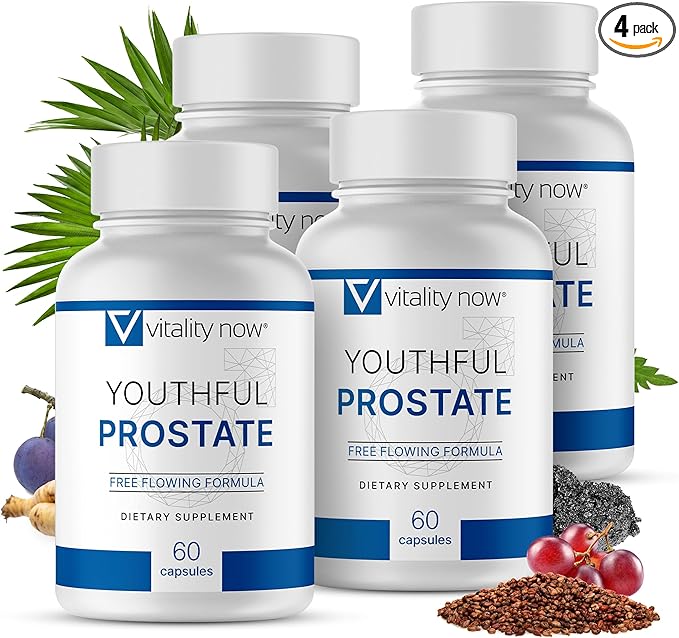 Youthful Prostate -Saw Palmetto for Men, Boosts Energy with Panax Ginseng, Antioxidant Protection, Vitamin E & Lycopene, Promotes Vitality & Well-Being - Prostate Supplement (Pack of 4)