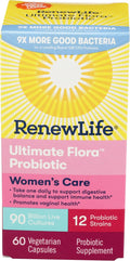 Renew Life Women's Probiotic Capsules, Supports pH Balance for Women, Vaginal, Urinary, Digestive and Immune Health, L. Rhamnosus GG, Dairy, Soy and Gluten-Free, 90 Billion CFU - 60 Ct