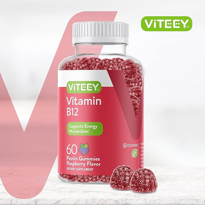 Viteey Vitamin B12 Gummies - Cognitive Support and Energy Gummies - Vegan, Gelatin Free, Gluten Free - 60 Count
