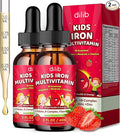 Liquid Iron Supplement for Kids, Kids Multivitamin with Iron Drops with Zinc, Vitamin B Complex, Folate - Support Blood Builder & Energy, Iron Deficiency for Women, Men, Vegan Strawberry 4 Fl Oz