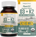 Organic Plant D3 + K2 | 10000 IU D3 + 120 mcg K2 as All-Trans MK7 from MenaQ7® - 100% Whole Food, Raw & Vegan | Enhanced Digestion with Prebiotic & Superfood Complex – D3 from Organic Algae (60 Count)