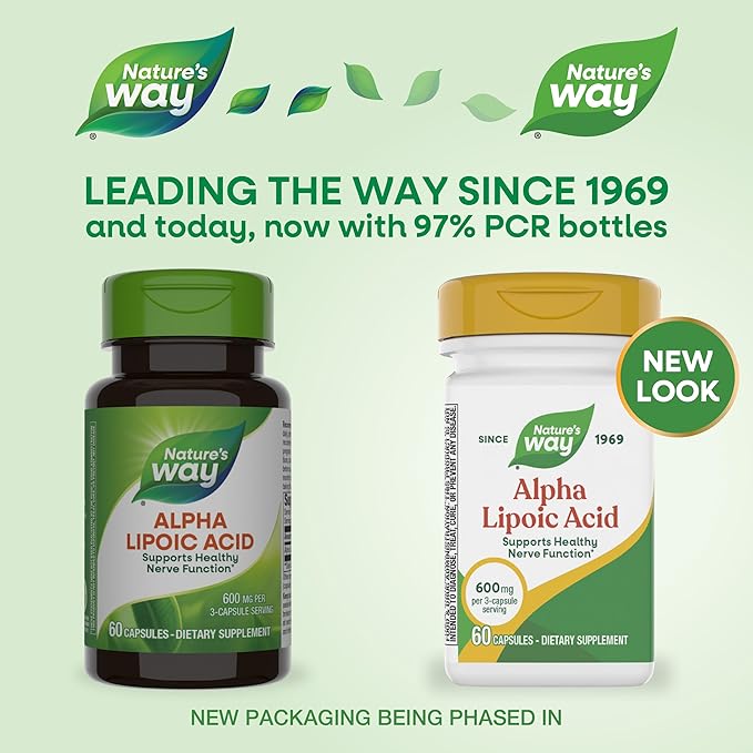 Nature's Way Alpha Lipoic Acid, Supports Healthy Nerve Function & Antioxidant Pathways*, 600 mg per 3-Capsule Serving, 60 Capsules (Packaging May Vary)