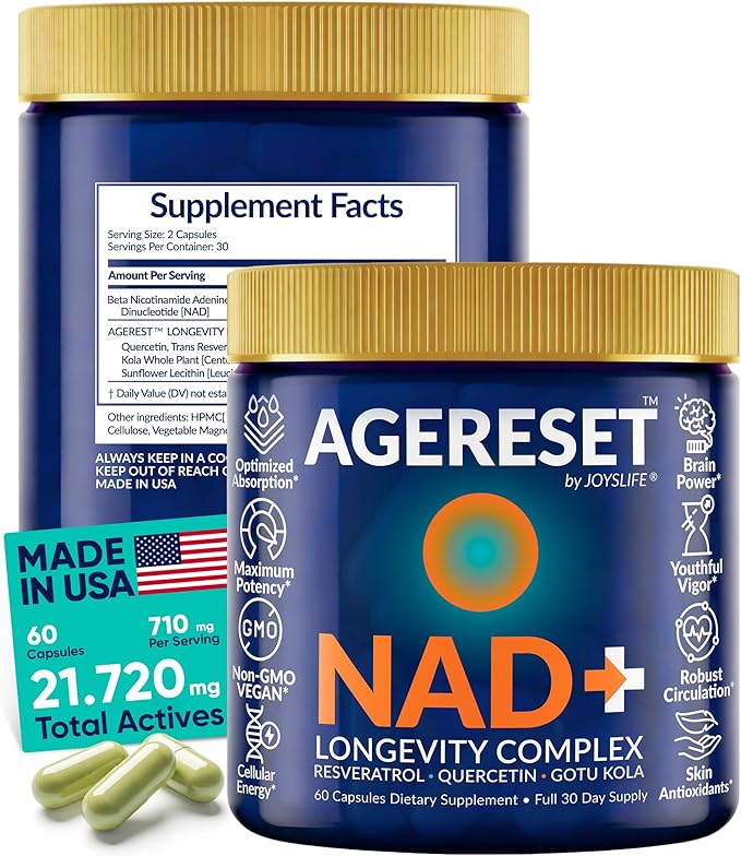 AGERESET NAD Supplement NMN Alternative Liposomal + Gotu Kola for Women & Men w/Resveratrol, Quercetin, Gotu Kola