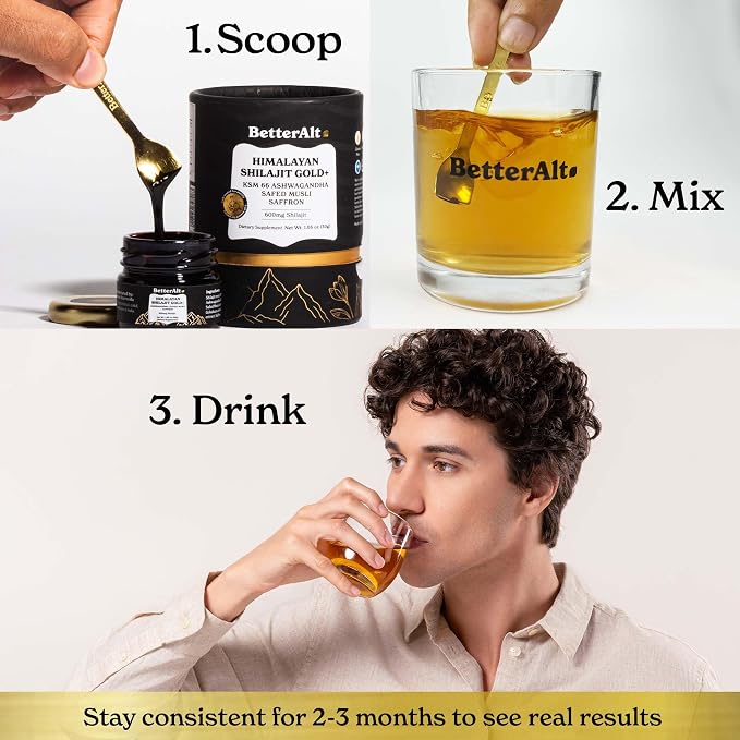 Better Alt Pure Himalayan Shilajit Gold+(30gm)|Enhances Recovery & Boosts Strength|16,000 ft Sourced Blend with Ashwagandha, Safed Musli,Gokshura|Shilajit gold for men & women|Vegan & Lab Tested-600mg