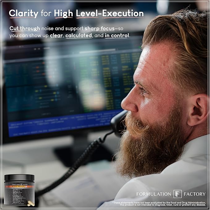 Formulation Factory Nootropic Brain Supplement - Boss Mode Focus & Memory Complex with Lion's Mane, Alpha GPC & Bacopa - Cognitive Support - 120 Capsules, 2 Month Supply