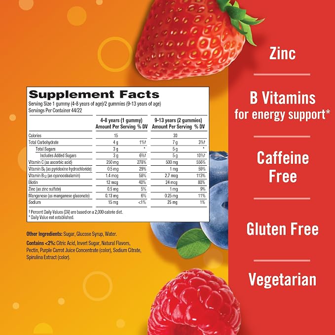 Emergen-C Kidz Daily Immune Support Dietary Supplements, Flavored Gummies with Vitamin C and B Vitamins for Immune Support, Berry Bash Flavored Gummies - 44 Count