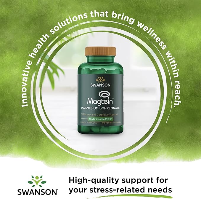 Swanson Magnesium L-Threonate Brain and Cognitive Health Supplement for Professionals Seeking Mental Clarity - 96 mg Magnesium per Serving (90 Vegan Capsules, 4 Pack)