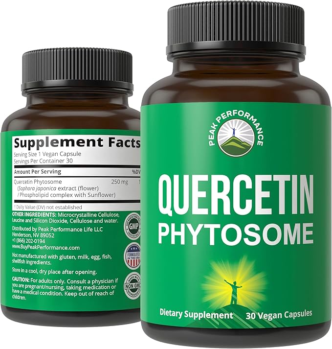 Peak Performance Ultra Pure Quercetin Phytosome Vegan Capsules - Rich Sophora Japonica Extract for Max Absorption Now. Quercetin 250mg Supplement Capsules. Made in USA