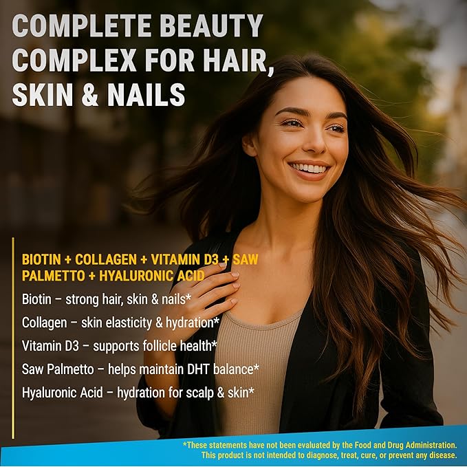 Liquid Biotin for Hair Growth Women & Men 10000mcg | Biotin and Collagen Supplements with Saw Palmetto & Hyaluronic Acid | Biotin Drops for Hair Growth with Vitamin D3 for Hair Skin and Nails