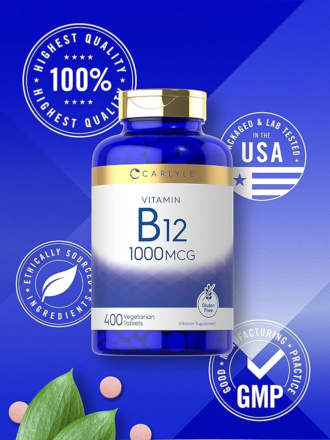 Carlyle Vitamin B12 1000 mcg | 400 Tablets | Vegetarian, Non-GMO, Gluten Free Supplement