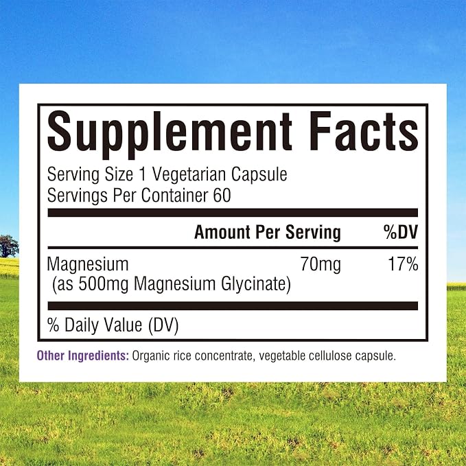 Innate Vitality Magnesium Glycinate 500mg | 70mg Elemental Magnesium Supplement - High Absorption, Non Buffered, Non-GMO & No Gluten - Vegan - Nerve Health - 60 Capsules (Pack of 1)