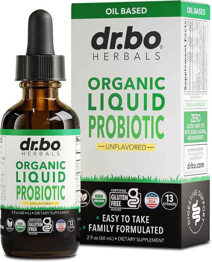 Organic Liquid Probiotic Drops Supplement - Organic Probiotics for Kids, Women & Men, Digestive Gut Health - Vegan Acidophilus Probiotics, Kid Flora Toddler Liquid Probiotic for Kids, Womens, Men 2 Oz