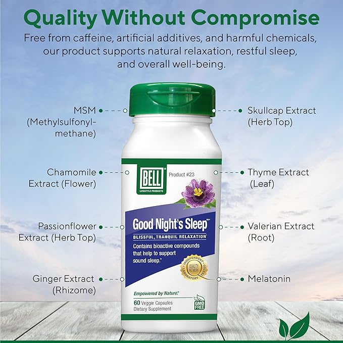 Bell Lifestyle Good Night's Sleep - Natural Sleep Support with Melatonin and Herbal Extracts, Supports Relaxation & Sleep Patterns, 60 Veggie Capsules