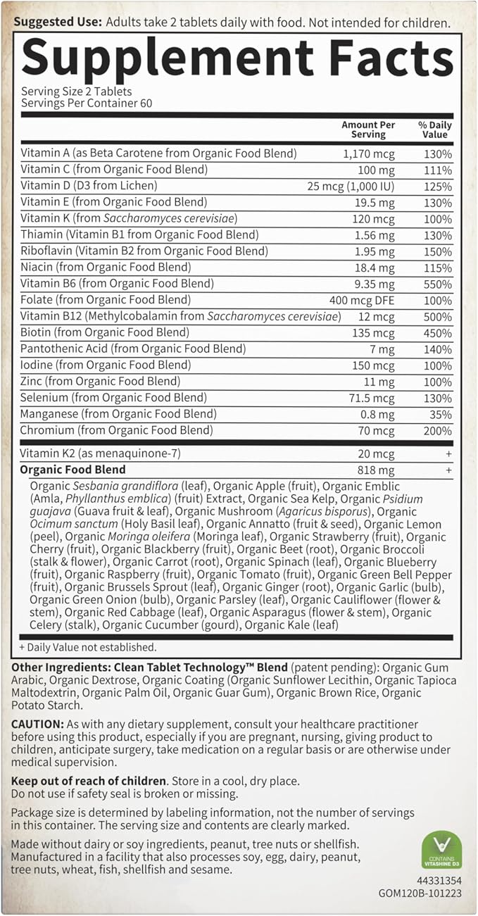 Garden of Life Organics Whole Food Multivitamin for Men,120 Tablets,Vegan Mens Vitamins and Minerals for Health and Well-Being,Certified Organic Vegan Multi,(Pack of 2)