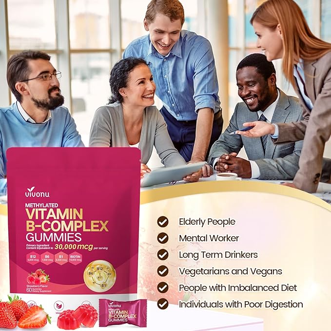 VivoNu Vitamin B Complex Gummies, 6000 mcg Methylated Vitamin B12, with B6 B1, B2, B3, B5, B7, Methylfolate, Vitamins A C D E, Vegan, Non GMO, Methylated B Complex Vitamin (3 Bag)