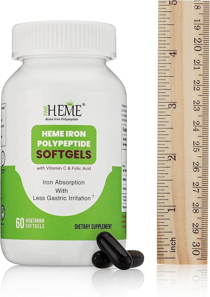Pharmvista Heme Iron Polypeptide Softgels - with Vitamin C & Folic Acid - Gluten Free, Non-GMO - 60 Count