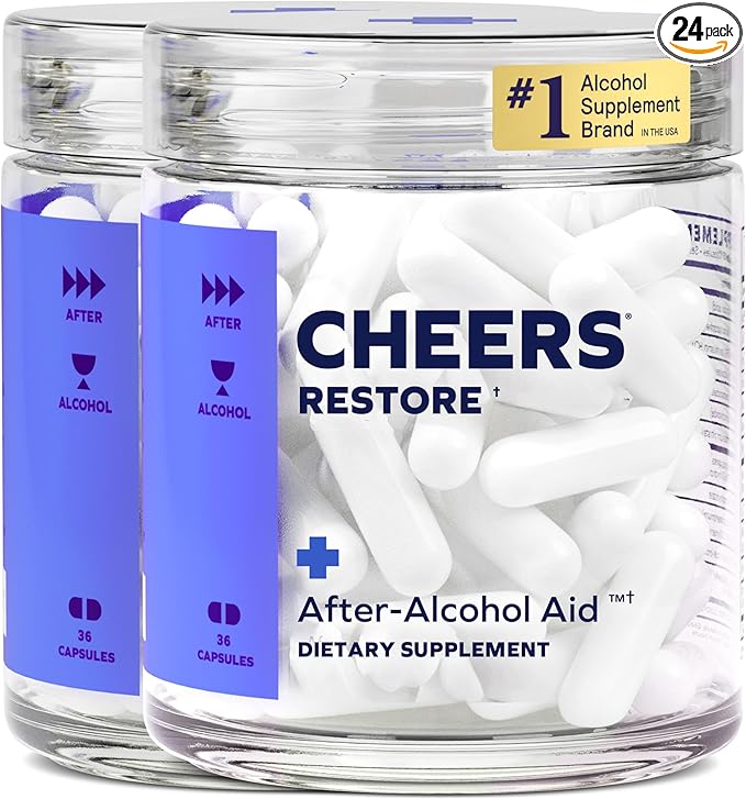Cheers Restore | Supplement with DHM + L-Cysteine | Feel Better After Drinking & Support Your Liver | 24 Doses | Dihydromyricetin, Cysteine, Milk Thistle, Prickly Pear, B-Vitamins, Ginger