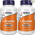 Now Supplements, L-Proline 500 mg, Collagen Production*, Structural Support*, 120 Veg Capsules,(Pack of 2)
