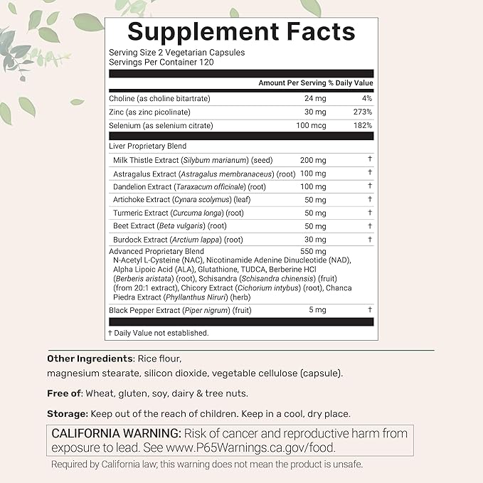 Liver Advanced+, 240 Veggie Capsules | 20-in-1 Complex with Milk Thistle, Dandelion, NAD, NAC, ALA, TUDCA, Glutathione, Artichoke, Turmeric, & Astragalus | Non-GMO, Gluten Free