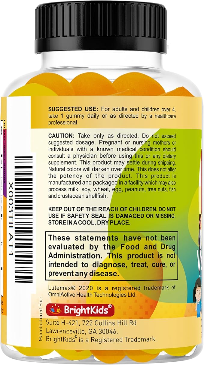BrightKids Eye Health Gummies for Kids & Teens – Lutein & Zeaxanthin Vision Support – Vegan, Non-GMO Eye Vitamins for Screen Time – Tasty Mango Flavor – 60 Gummies