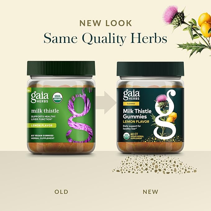 Gaia Herbs Milk Thistle Gummies - Herbal Supplement with Antioxidant Support for Liver Health* - Lemon Flavored - 60 Vegan Gummies (30 Servings)
