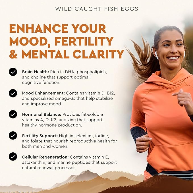 Ancestral Supplements Wild Caught Fish Eggs, 2400mg, Omega-3 Supplement Supports Brain, Heart, Fertility and Inflammatory Health, Whole Food Source of Vitamin D, K2, and A, Non-GMO, 180 Capsules